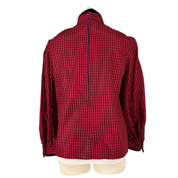 Vintage High Collar Taffeta Gingham Blouse Coquette Prairie Edwardian Medium - Picture 4 of 14
